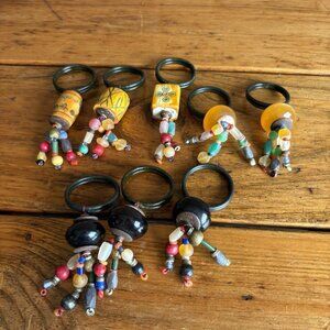 Pier 1 Imports Set Of 4 Beaded Boho Napkin Holder Rings Hand Carved No Box